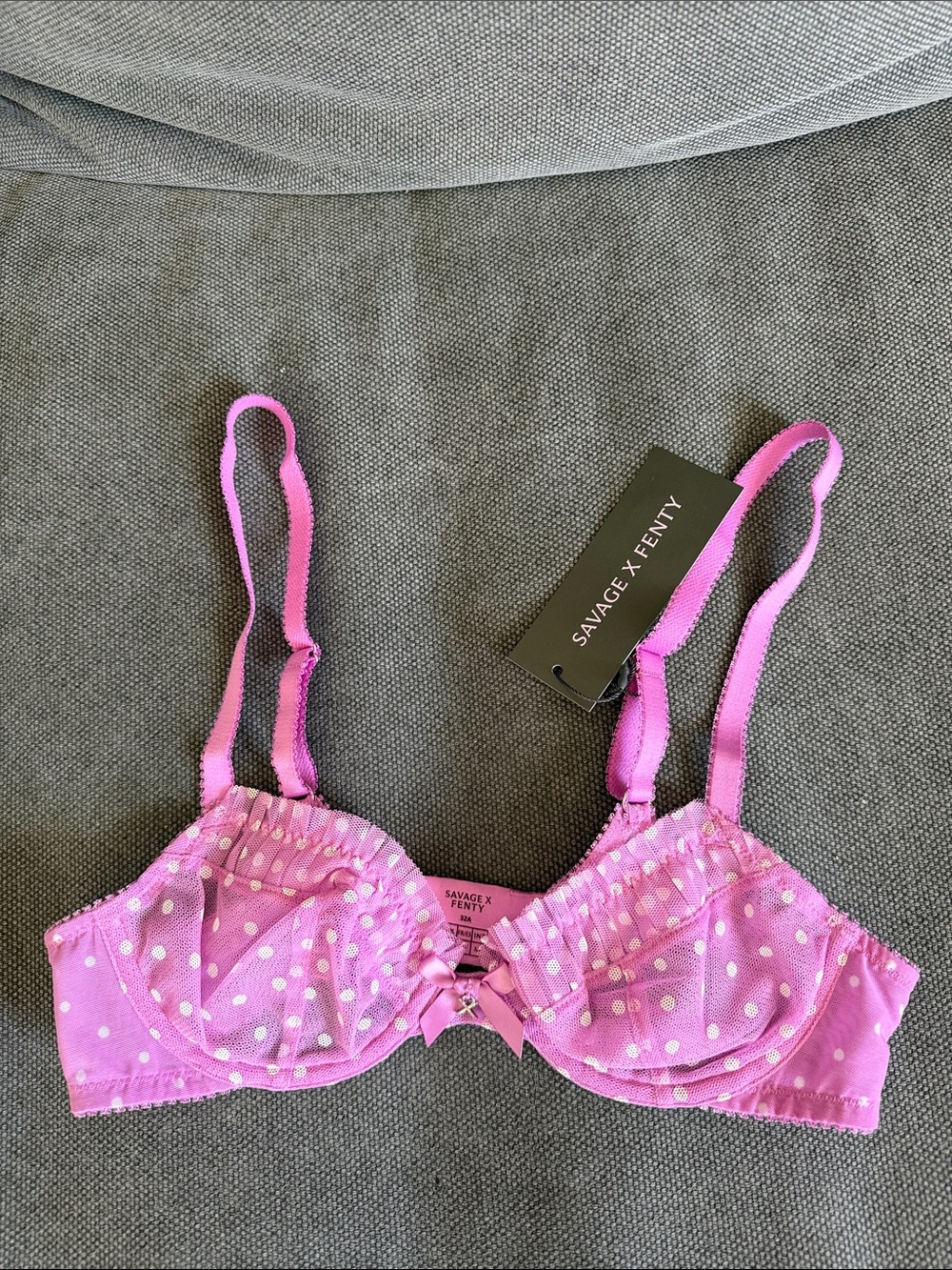 Savage X Fenty Hot Pink Polka Dot Underwire Bra. 32A NWT